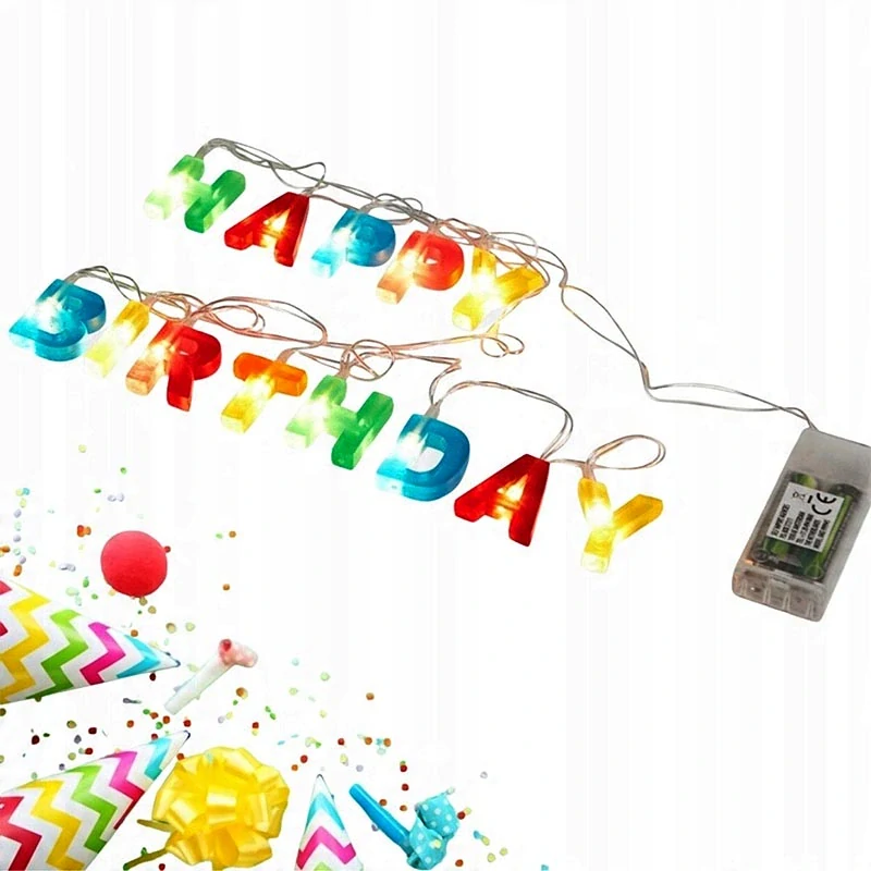 LED girlanda na narodeniny „Happy Birthday" – farebné svietiace písmená, 13 LED