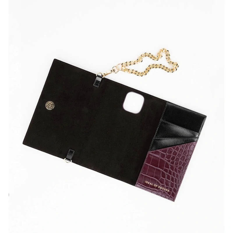 Kryt iDeal of Sweden Studio Clutch pre iPhone 12 / iPhone 12 Pro 6.1" – vínovo hnedý krokodílí dizajn