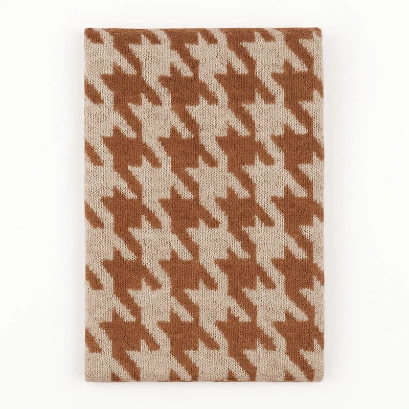 Vzorovaný šál so strapcami, hnedý/biely: 180×50 cm - unisex