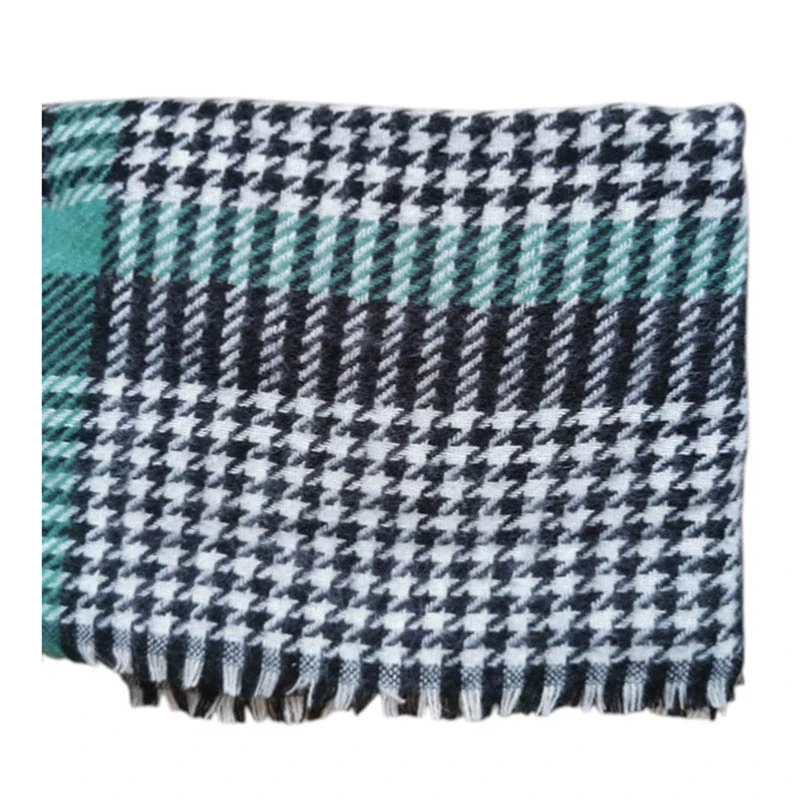 Vzorovaný šál so strapcami, zelený/čierny/biely: 180×60 cm - unisex