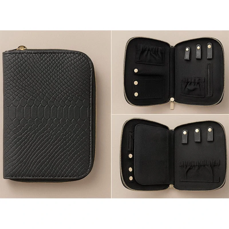 Elegantné puzdro na bižutériu so zipsom – čierne: 17 × 13 × 3 cm