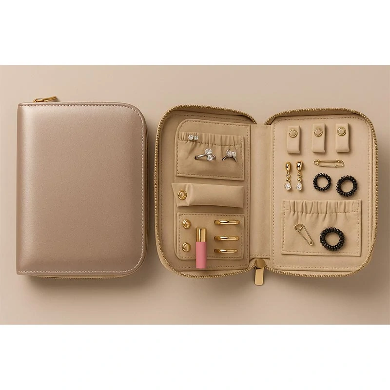 Elegantné puzdro na bižutériu so zipsom – ružové: 17 × 13 × 3 cm