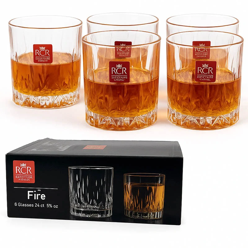Poháre na whisky RCR Fire 6 ks – krištáľové poháre z luxusného skla Luxion®, 2,4 dcl