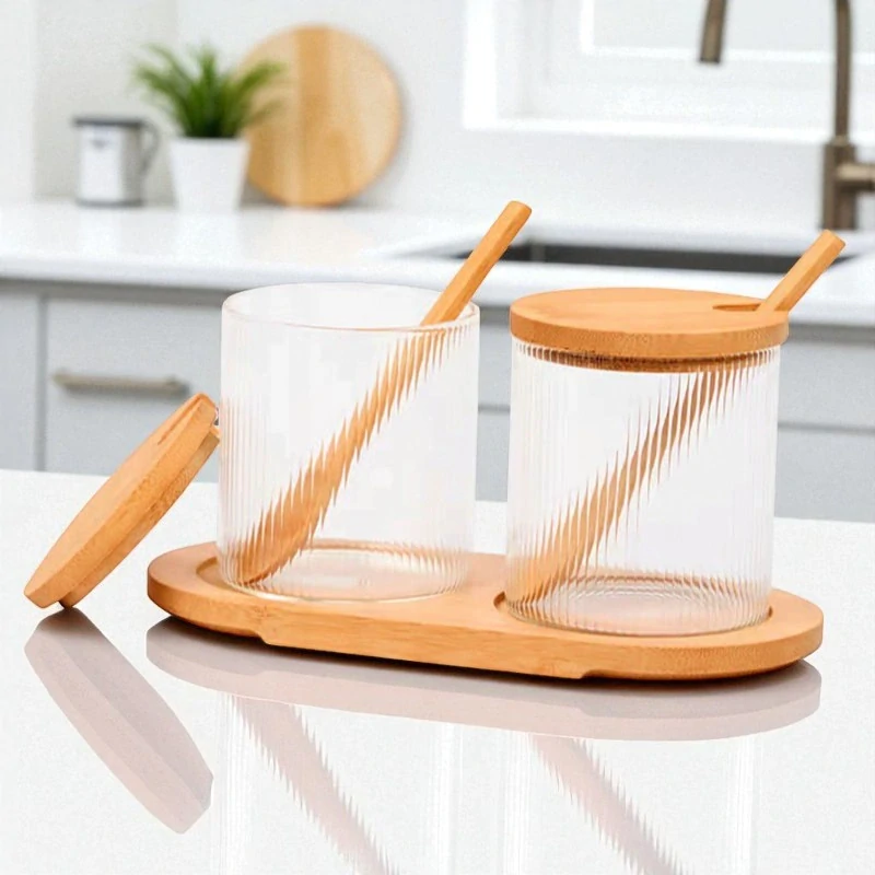 Servírovacia sada z bambusu a skla – 7-dielna elegantná súprava do kuchyne