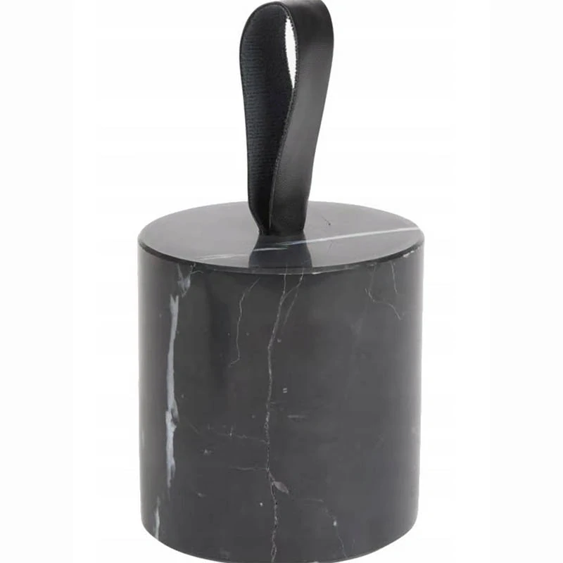 Mramorová zarážka na dvere s úchytom, 8,5 × 8,5 × 9 cm: čierna