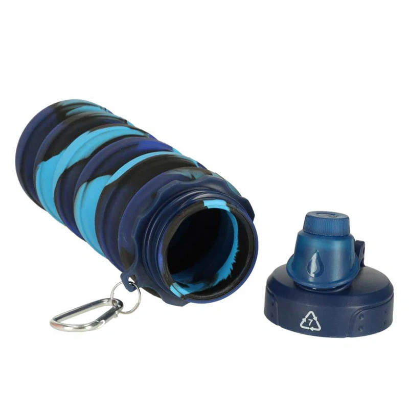 Silikónová skladacia fľaša na vodu s karabínkou 500 ml modrá