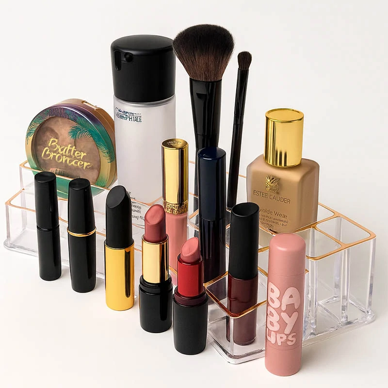 Organizér na kozmetiku so zlatými okrajmi 29 × 6 cm, 20 otvorov