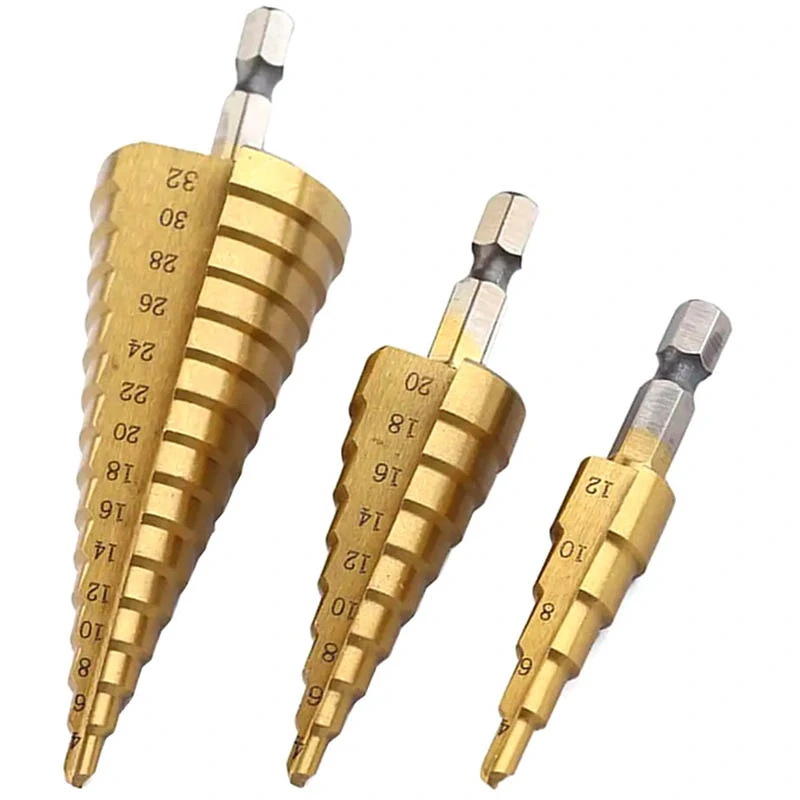 Sada stupňovitých vrtákov HSS s titánovým povlakom 4–32 mm (3 ks)