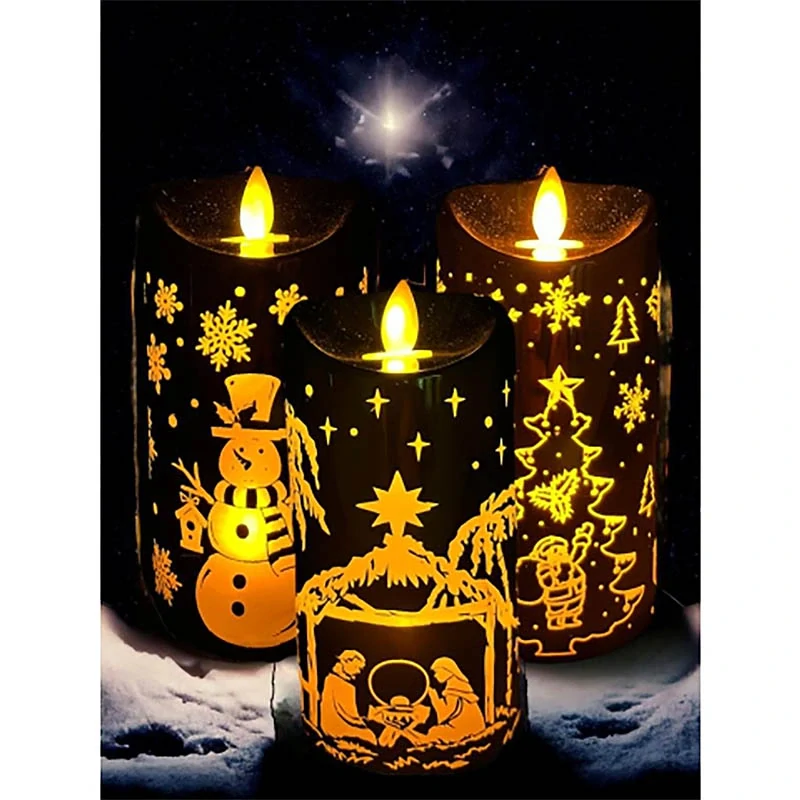 LED Vianočná sviečka s motívom Vianoc (3 farby, 12 cm)