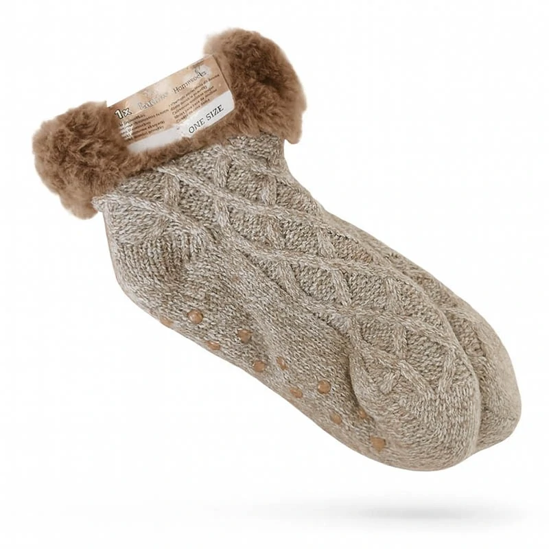 Intesi - Hnedé chenilkové ponožky 36–42 s bielou kožušinou, teplé a mäkké