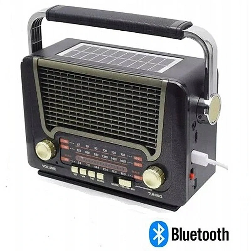 Prenosné retro rádio so solárnym panelom, akumulátorom a Bluetooth