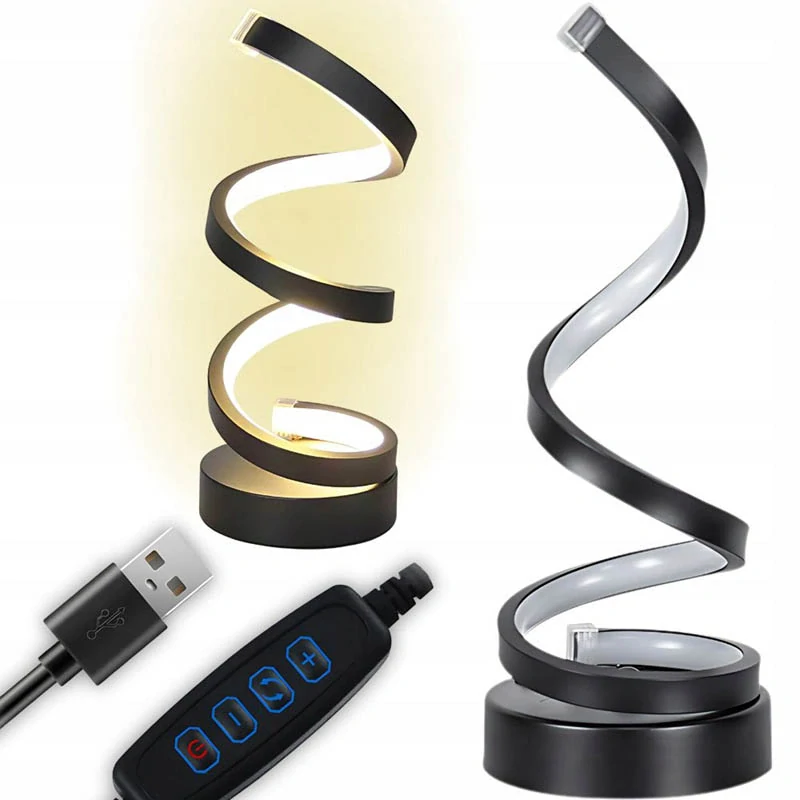 Špirálová LED stolová lampa USB s reguláciou jasu a 3 farbami svetla