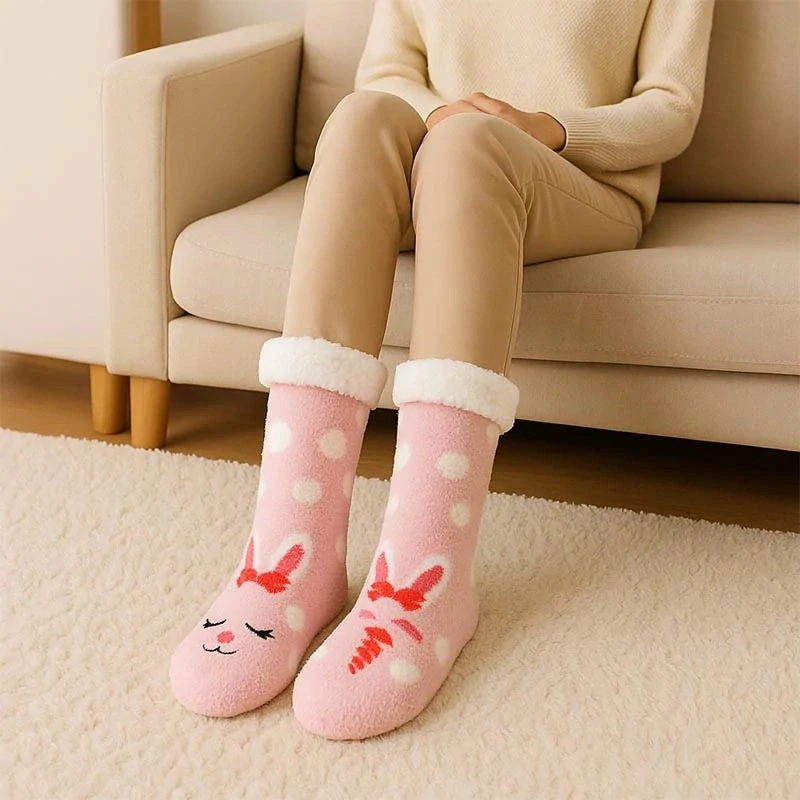 Intesi - Ružové chenilkové ponožky 35-38 s bielou kožušinou, teplé a mäkké