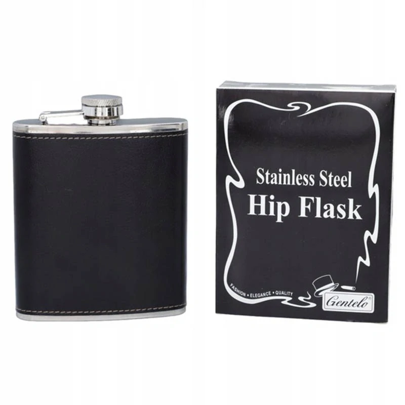 Nerezová ploskačka z ekokože 180 ml čierna