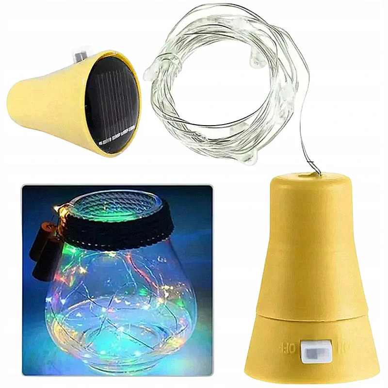 Solárne 10 LED svetielka v tvare korkových zátok 1m - farebné