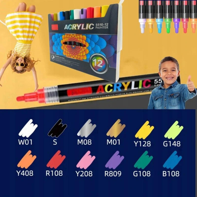 Akrylové fixky – sada 12 farieb