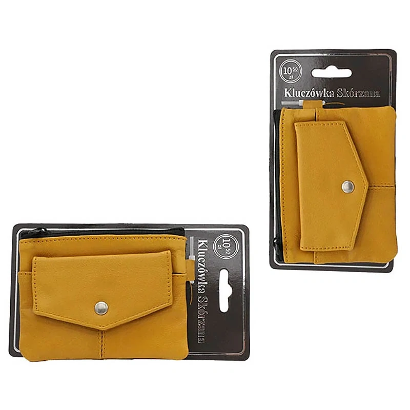 Kožené puzdro na kľúče 2v1 – žlté s gravírovaním