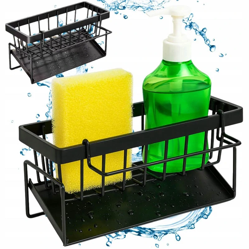 Kovový odkvapkávač do drezu na hubky, kefky a kuchynské doplnky