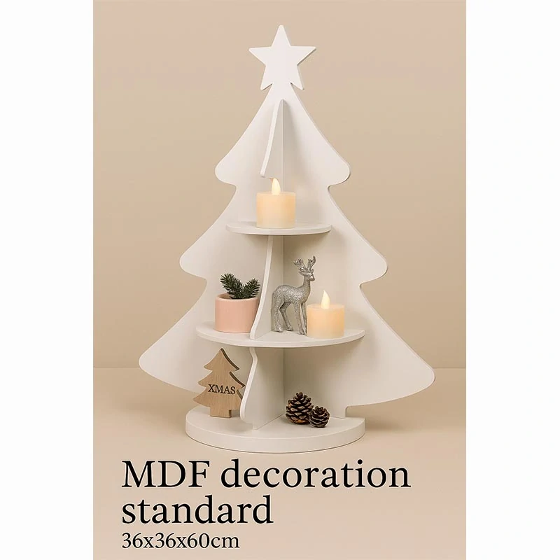 Drevený vianočný stromček na dekorácie – biely, 36 × 36 × 60 cm