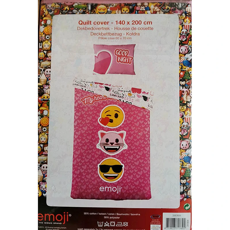 Posteľná bielizeň Emoji My Heart – 140 × 200 cm + 60 × 70 cm, ružová