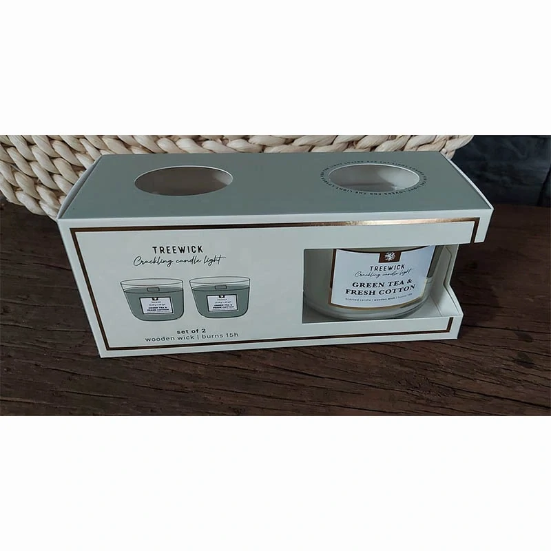 TREWICK SADA VONNÝCH SVIEČOK GREEN TEA & FRESH COTTON – 2 KS, DREVENÝ KNOT, 15 H