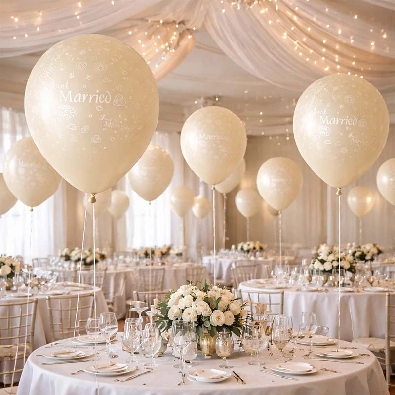 Svadobný balón „Just Married“, krémový, cca 50 cm