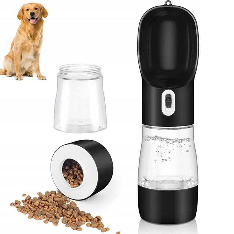 Turistická fľaša pre psa 3v1 – napájačka, miska a zásobník na krmivo