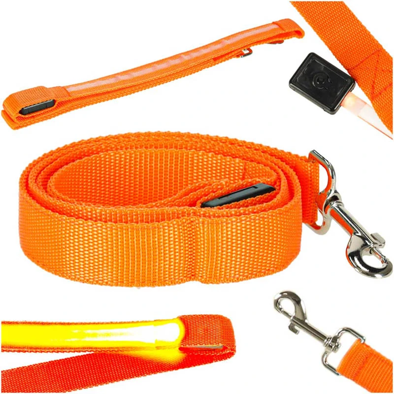 Svietiace LED vodítko pre psa a mačku 1,2 m oranžové