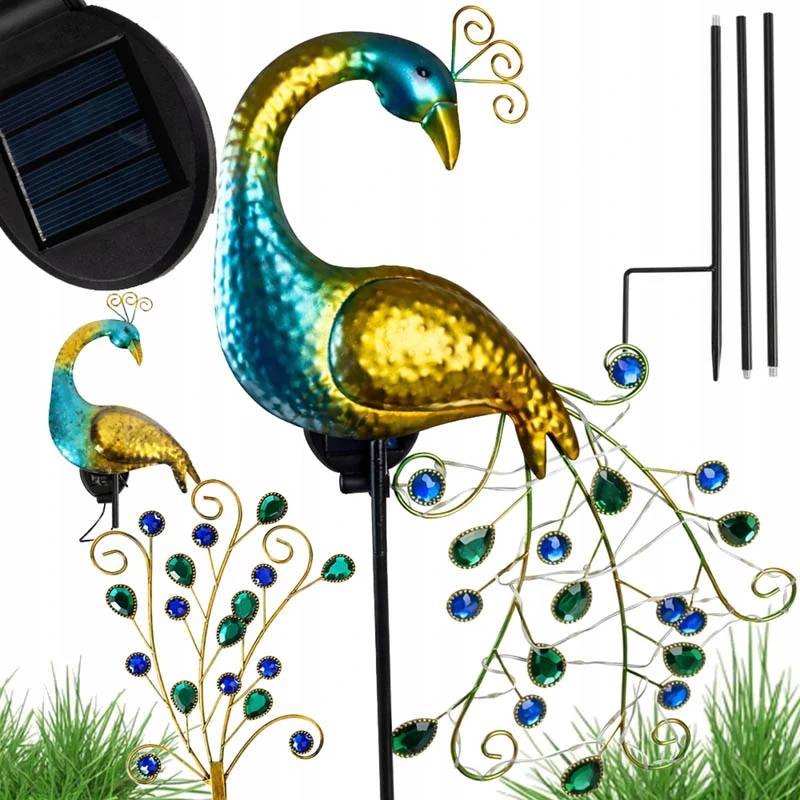 Solárna záhradná LED lampa v tvare páva