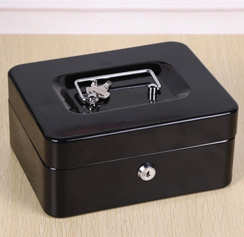 Malý kovový trezor na peniaze 11 x 8 x 5 cm čierny