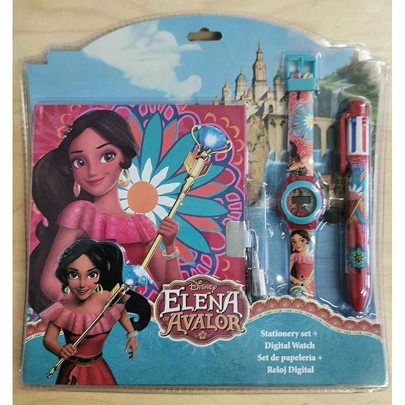 Zápisník so zámkom Disney Elena z Avaloru 18 × 14 cm – set so hodinkami a 8-farebným perom