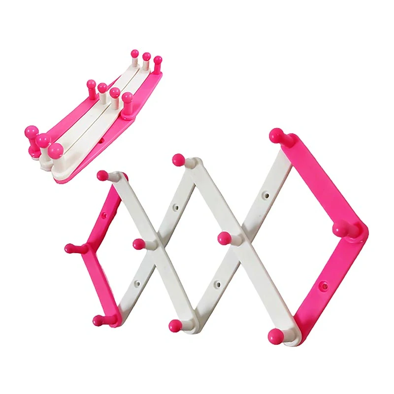 Skladací nástenný vešiak harmonika 18 cm bielo-zelený, rozsah 10 – 45 cm, 10 háčikov