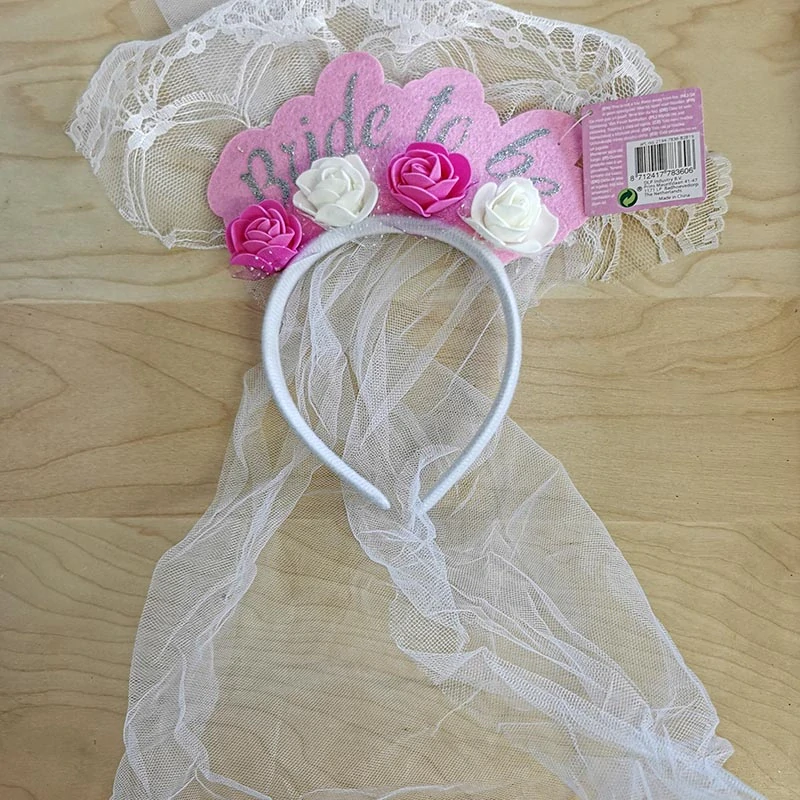 Čelenka Bride to be s tylovým závojom ružová s kvetmi, univerzálna veľkosť