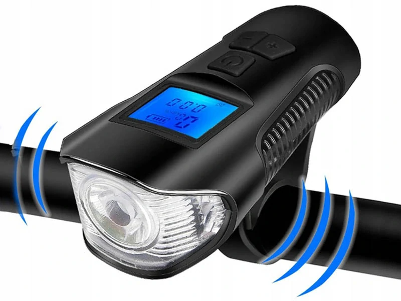 Cyklistická LED lampa 3 v 1 s klaksónom a cyklopočítačom