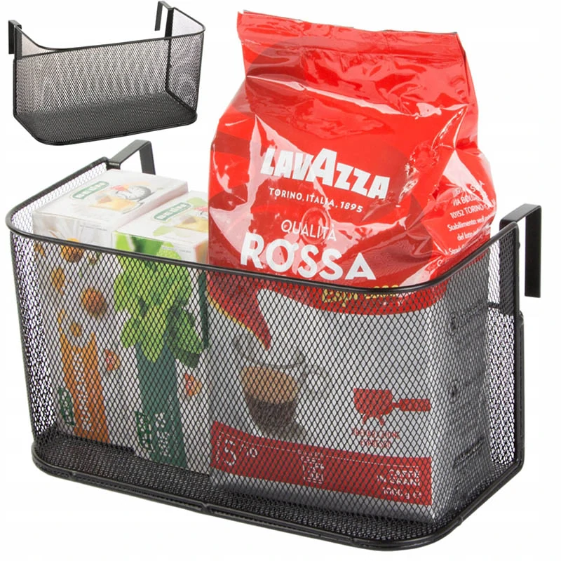 Závesný kovový organizér na kuchynskú tyč čierny