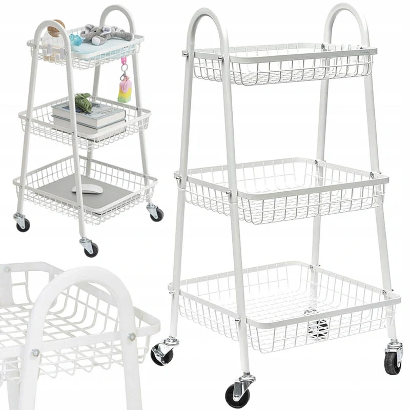 Kovový regál na kolieskach s tromi policami 78 cm biely