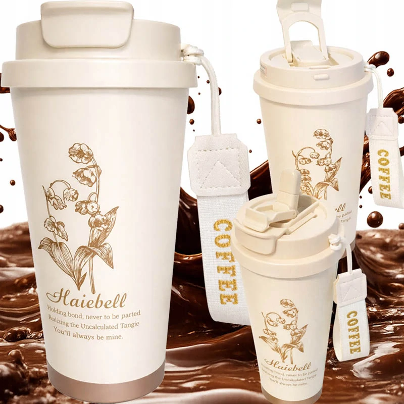 Termohrnček 530 ml so slamkou béžový