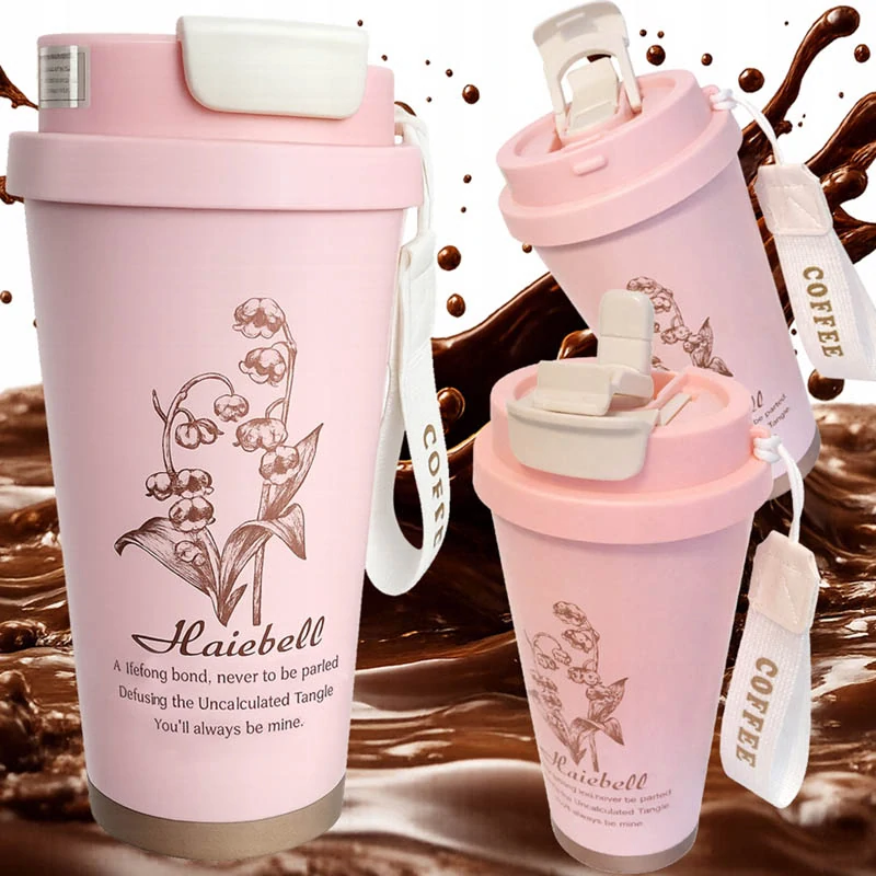 Termohrnček 530 ml so slamkou ružový