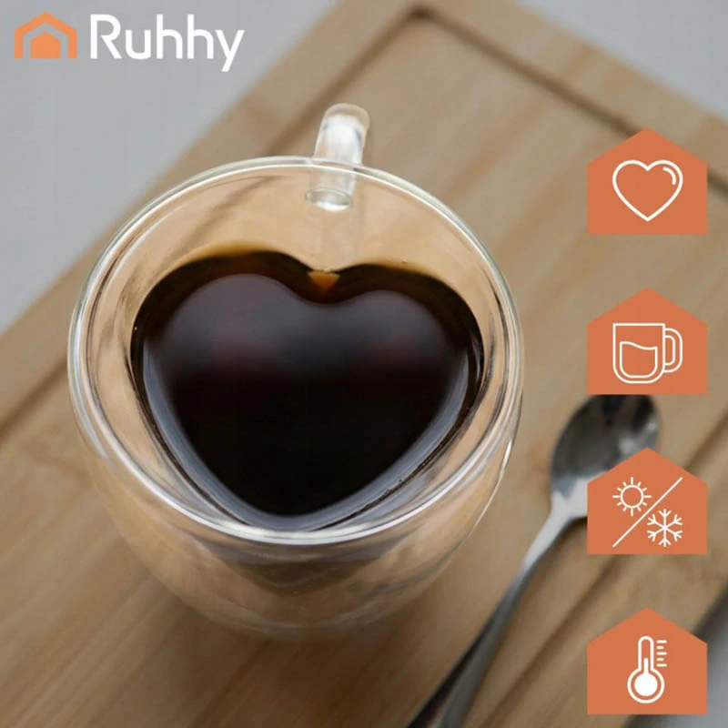 Sklenený termo pohár v tvare srdca 240 ml