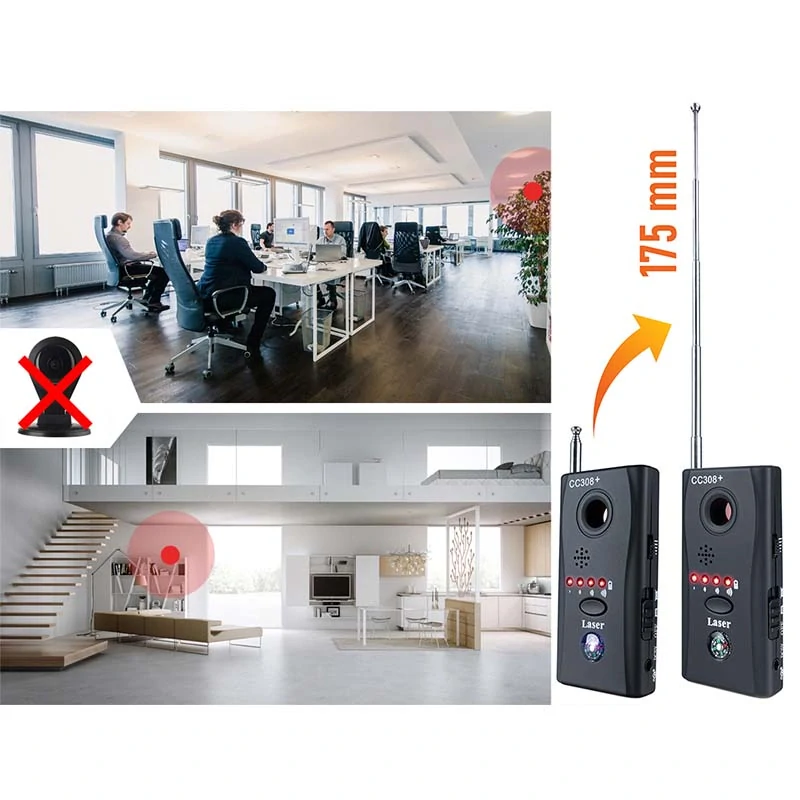 Detektor skrytých kamier a GPS lokátorov s laserovou sondou a RF detekciou