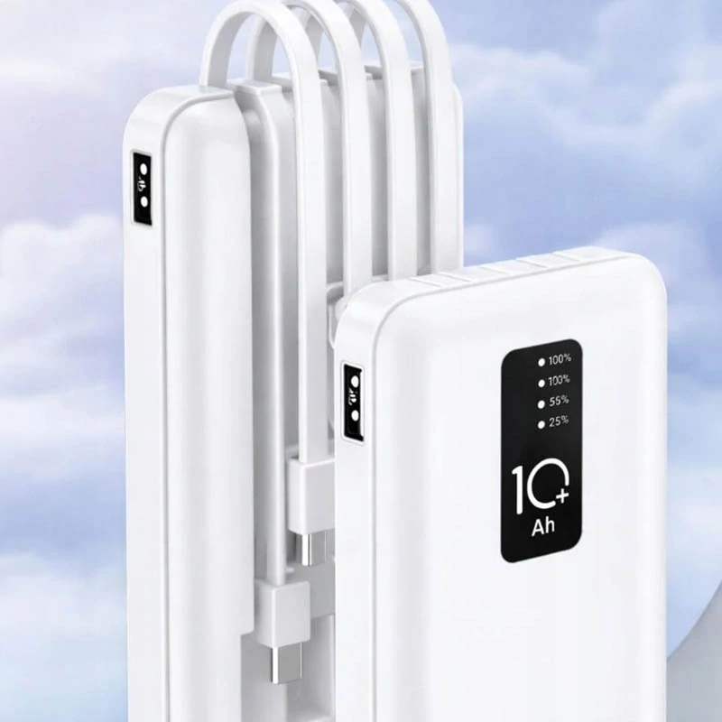 Powerbanka 10000 mAh s integrovanými káblami biela