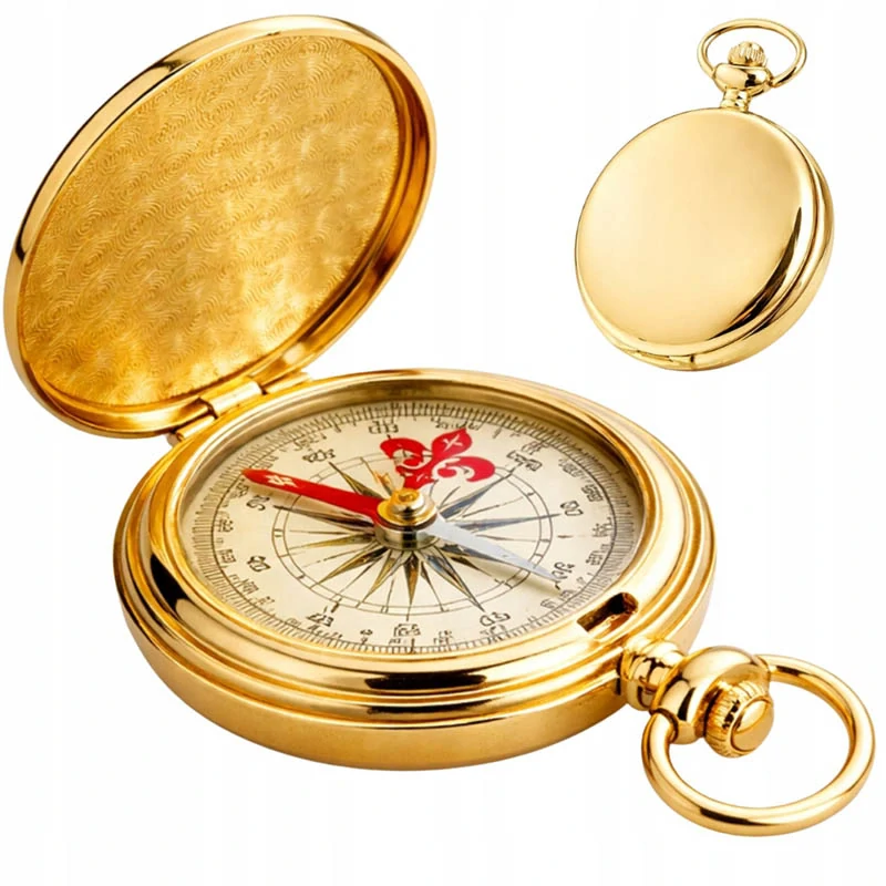Vreckový kovový kompas zlatý