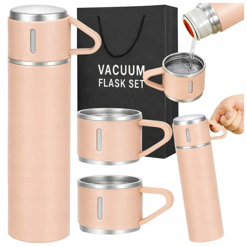 Termoska 400 ml s 3 pohármi ružová