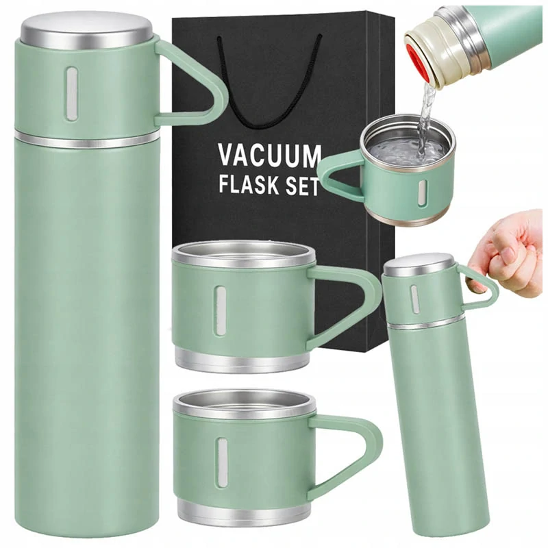 Termoska 400 ml s 3 pohármi zelená