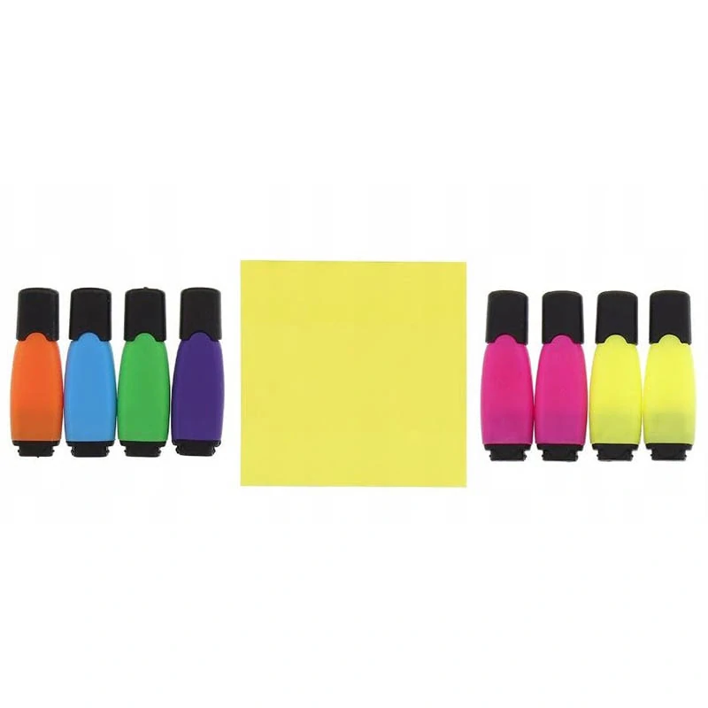 Sada mini zvýrazňovačov 8 ks + samolepiace poznámkové lístky