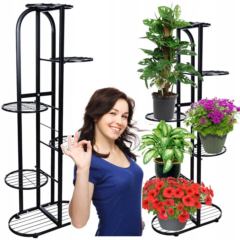 Kovový stojan na kvety 7 kvetináčov 107 cm čierny