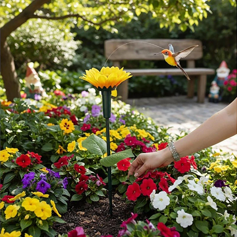 Solárna záhradná dekorácia kolibrík na slnečnici