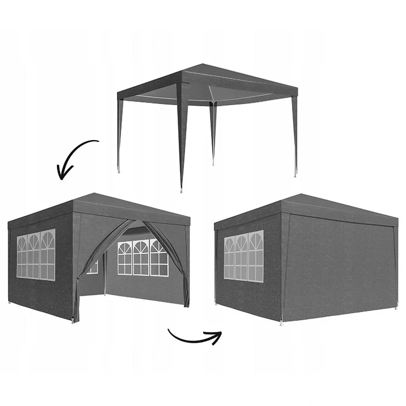 Záhradný pavilón 3 × 3 m so 4 bočnými stenami (sivý)