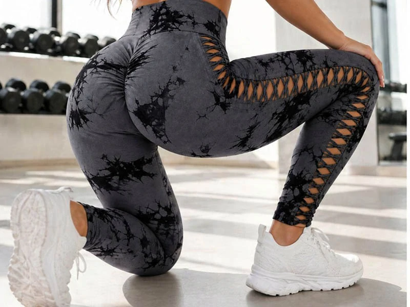 Dámske legíny push up mramorový vzor S/M sivé