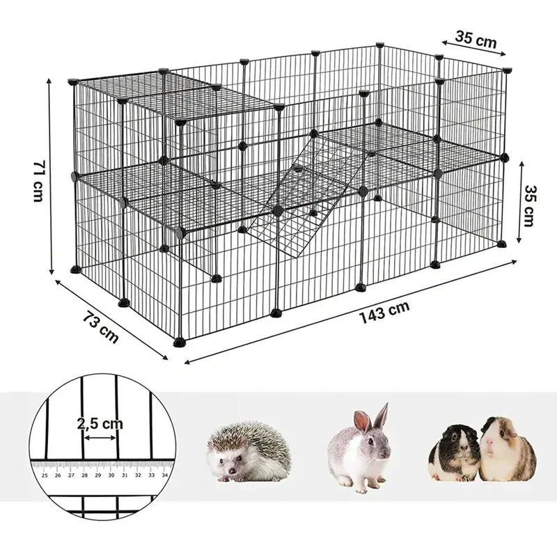NUXIE® PREMIUM Modulárna klietka pre králiky, morčatá, mačky a šteniatka 71 x 143 x 73 cm